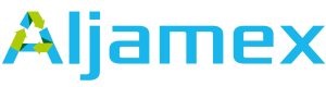 Logotyp Aljamex Logotyp Aljamex. Niebieski napis Aljamex.