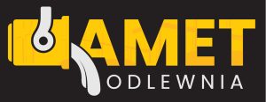 Logo Odlewnia Al-Amet Logo Odlewnia Al-Amet. Żółto biały tekst nazwy firmy na czarnym tle.