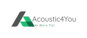 Logo Acustic4You Logo Acustic4You. Napis wraz z szaro zieloną grafiką w kształecie trójkąta.