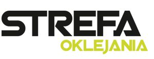 Logotyp Strefa Oklejania Logotyp Strefa Oklejania. Czarno zielony tekst nazwy firmy.