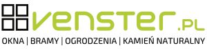 Logo Venster Logo Venster. Zielony tekst nazwy firmy.